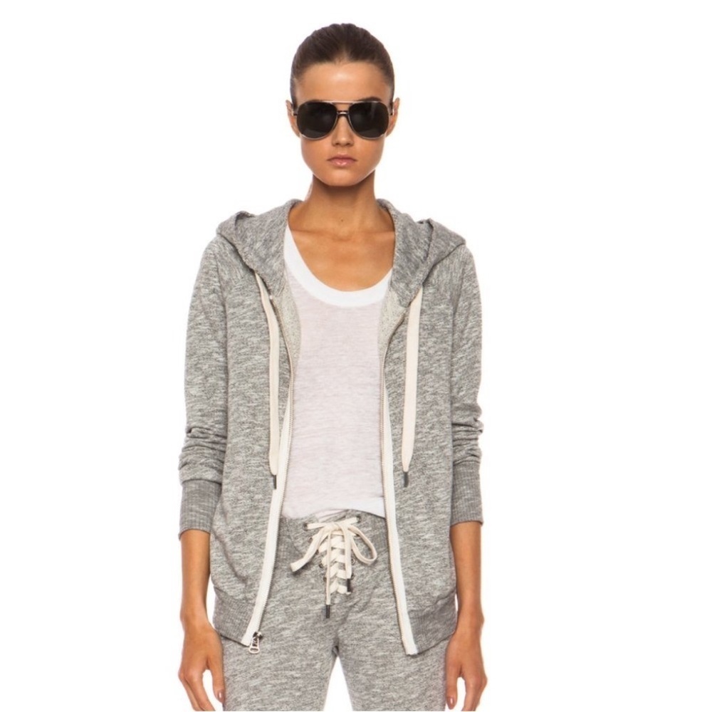 NSF Heather Gray Zip Hoodie Petite Small Made USA Minimalist Luxe Athleisure - Picture 2 of 10